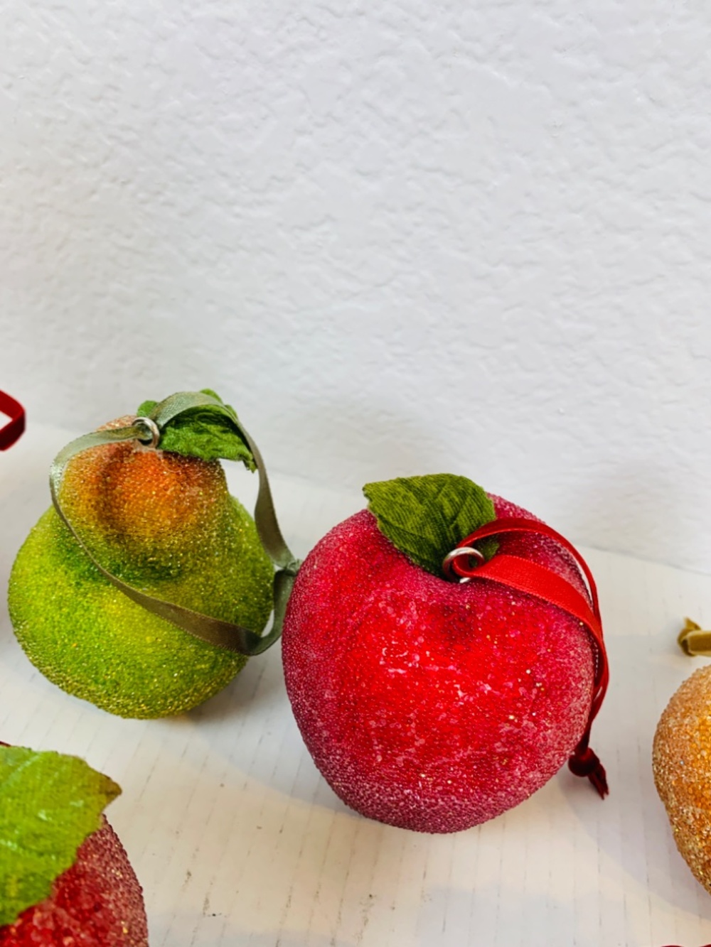 Frosted Sugared Icy Fruit Hanging Ornaments 9PC Set Apples Pears Life Size Decor - Picture 7 of 15